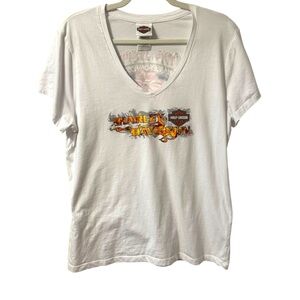 Harley Davidson Orlando Florida Graphic Tee V Neck Womens XXL White